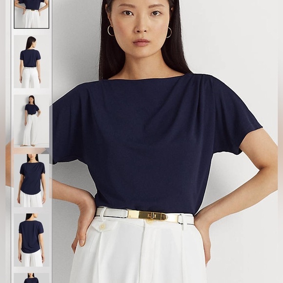 Ralph Lauren Navy Blue Yzabella Drapey Top Size Medium